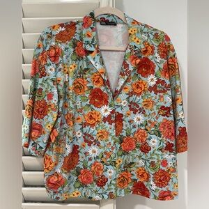 Zara Button Down Blouse Womens Medium Floral Print Multi Color